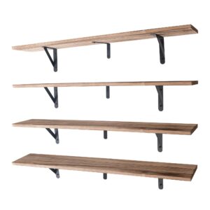 long floating shelves for books,wall hanging bookshelf set of 4,rustic wall mount book shelf wood extra large for livingroom bedroom kitchen bathroom home office decor,36 inches(carbonized black)