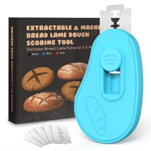 neorov extractable & magnetic bread lame dough scoring tool - professional sourdough scoring tool - sourdough bread baking & bread scoring tool - scoring patterns booklet & 5 razor blades (blue)