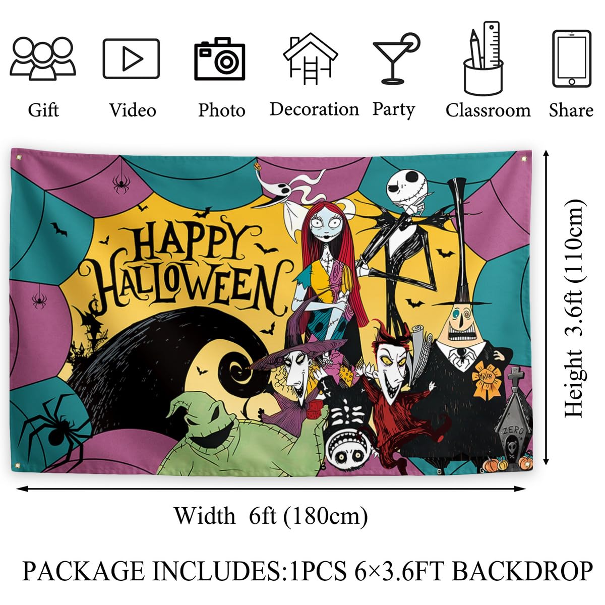 Halloween Decorations Christmas Nightmare Before Backdrop Jack Sally Gothic Banner Day of The Dead Halloween Decorations for Home Party