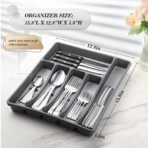 24-Piece Silverware Set with Organizer，Heavy Duty Stainless Steel Flatware Cutlery Tableware Set for 4，Includes 6-Compartment Silverware Tray with Cutlery Icons，Silverware Set with Steak Knives