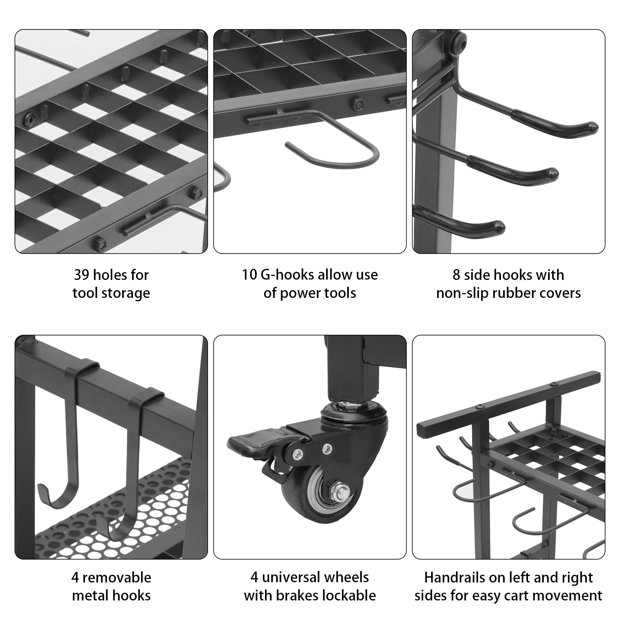 bimiti Garden Tool Organizer Garden Tool Rack Freestanding with Brake Wheels Lawn Tool Organizer for Up to 61 Tools Heavy Duty Steel Outdoor Garden Tool Storage Yard Tool Storage