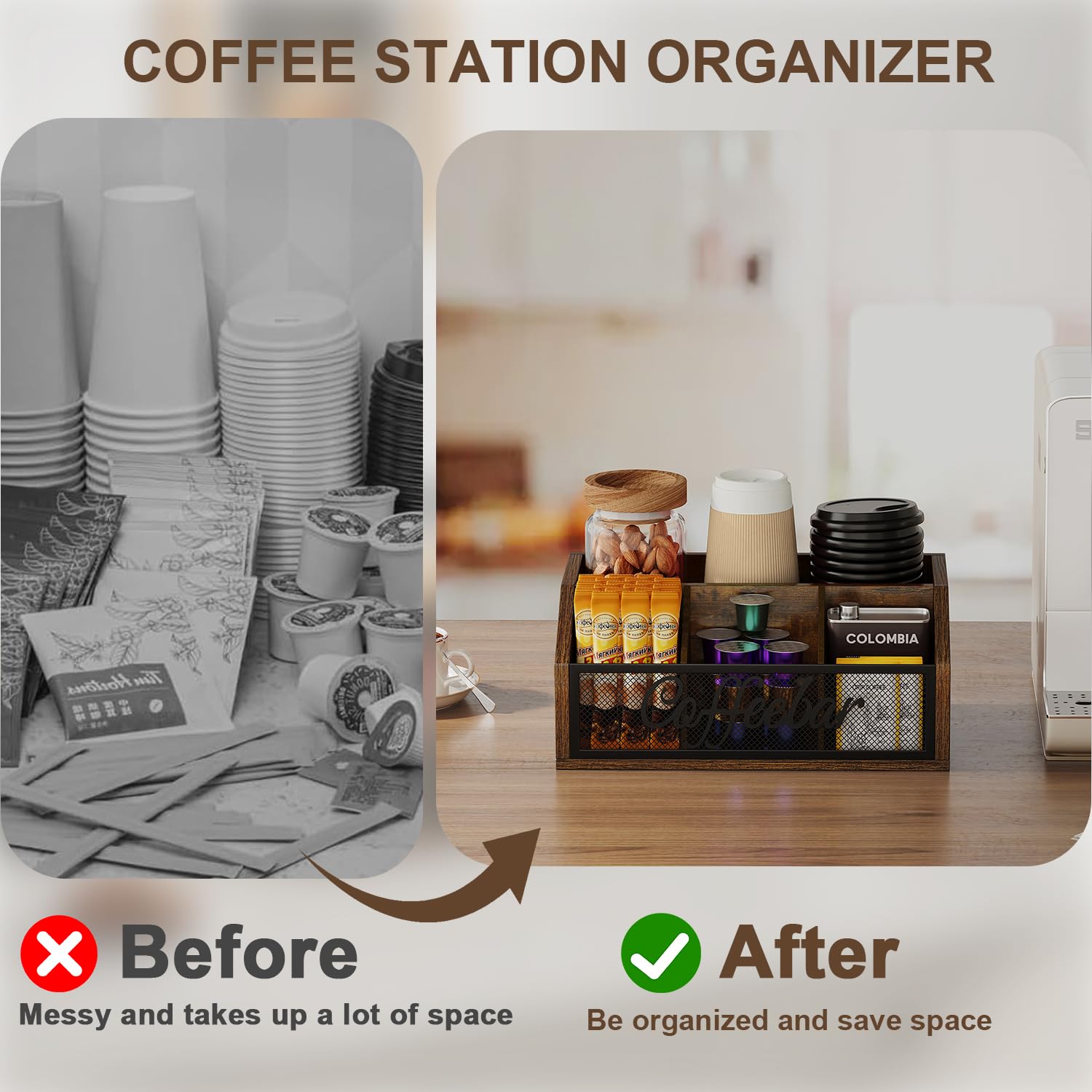 YINMIT Coffee Station Organizer for Countertop,Coffee Bar Accessories and Organizer for Coffee Pods,Syrup,Cups,and Stirrer,Coffee Condiment Organizer,Coffee and Tea Organizer,Office Coffee Station