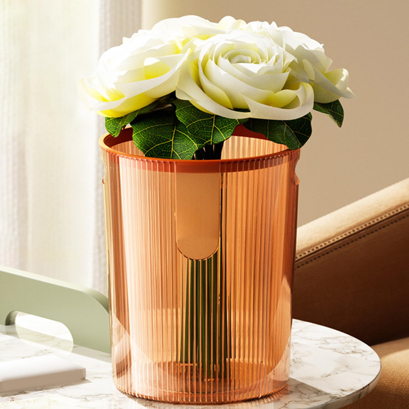 Plastic Trash Can, Small Waste Basket Clear Trash Can Plastic Wastebasket Orange Round Trash Can Garbage Container Bin for Bathroom Bedroom Living Room Kitchen Office