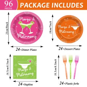 96pcs Margs & Matrimony Bachelorette Party Decorations Margs Plates Napkins Party Supplies Margarita Tableware Dinnerware for Birthday Bridal Shower Wedding Mexican Fiesta Favors for 24 Guests