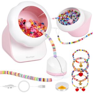 clay bead spinner and seed bead spinner, 2-in-1 electric bead spinner for jewelry making, bracelet spinner and necklace making machine with bead needles and thread (pink), (beads not included)