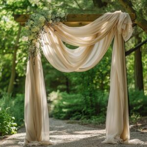 Wokceer Wedding Arch Draping Fabric 28.7" x 20FT Champagne Drapes Sheer Fabric Backdrop Arch Draping Fabric for Wedding Ceremony Birthday Party Bridal Shower Decoration