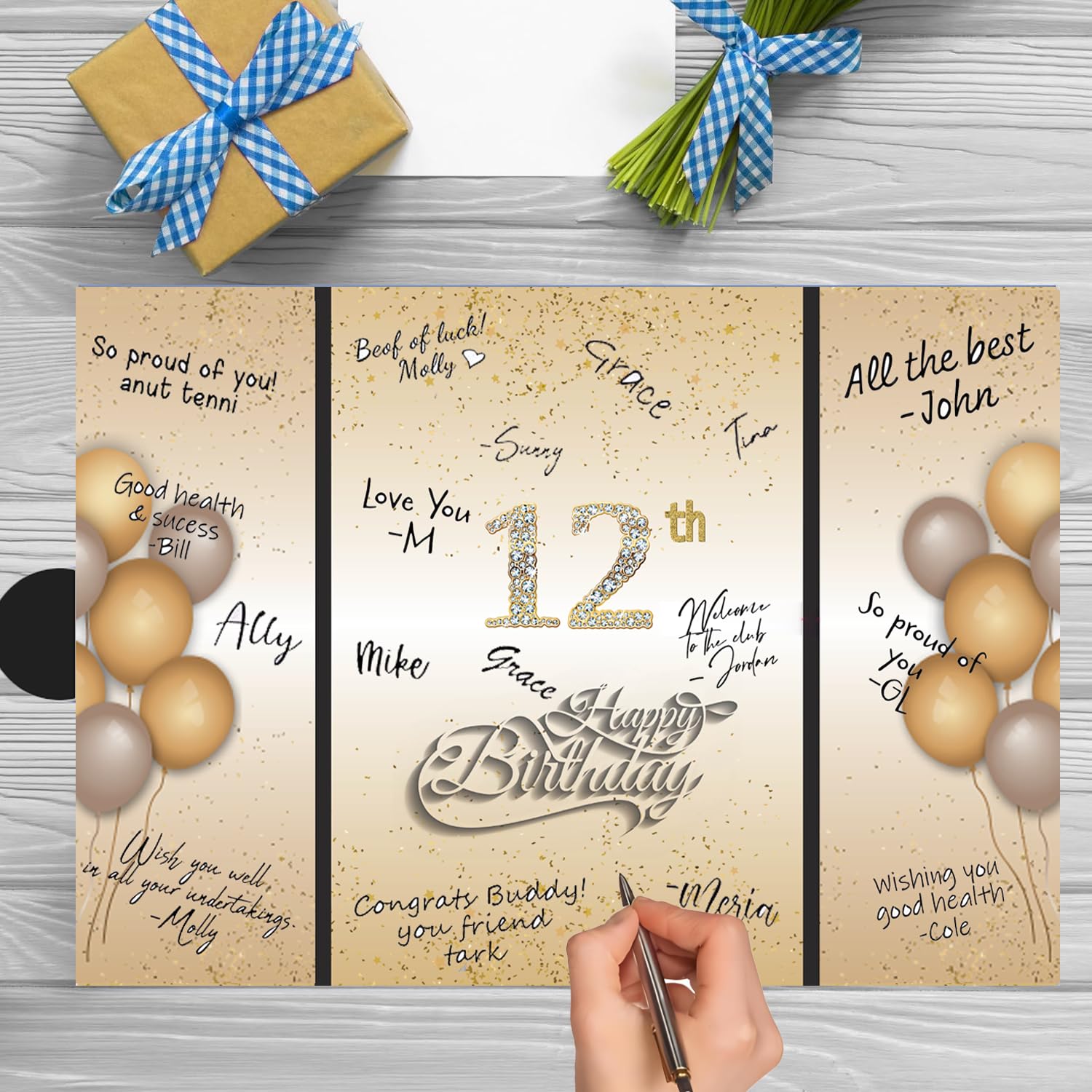 SIHPTO Black Gold Birthday Guest Book,Birthday Party Decorations for Men and Boys,Happy Birthday Signature Guest Book Party Supplies,18x12 Inches Birthday Guest Sign in Book