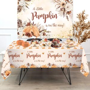 MEHOFOND Fall Boho Little Pumpkin Baby Shower Party Plastic Tablecloth Autumn Disposable Party Tablecloths A Little Pumpkin is on The Way Pumpkin Thanksgiving Party Decorations Tablecloth 3 PCS