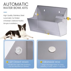 MUDUOBAN Automatic Dog Water Dispenser,2.1Gal Outdoor Dog Water Bowl with Float Valve,304 Stainless Steel Automatic Pet Waterer for Dog Cat Chicken Livestock (Drainage Hole)