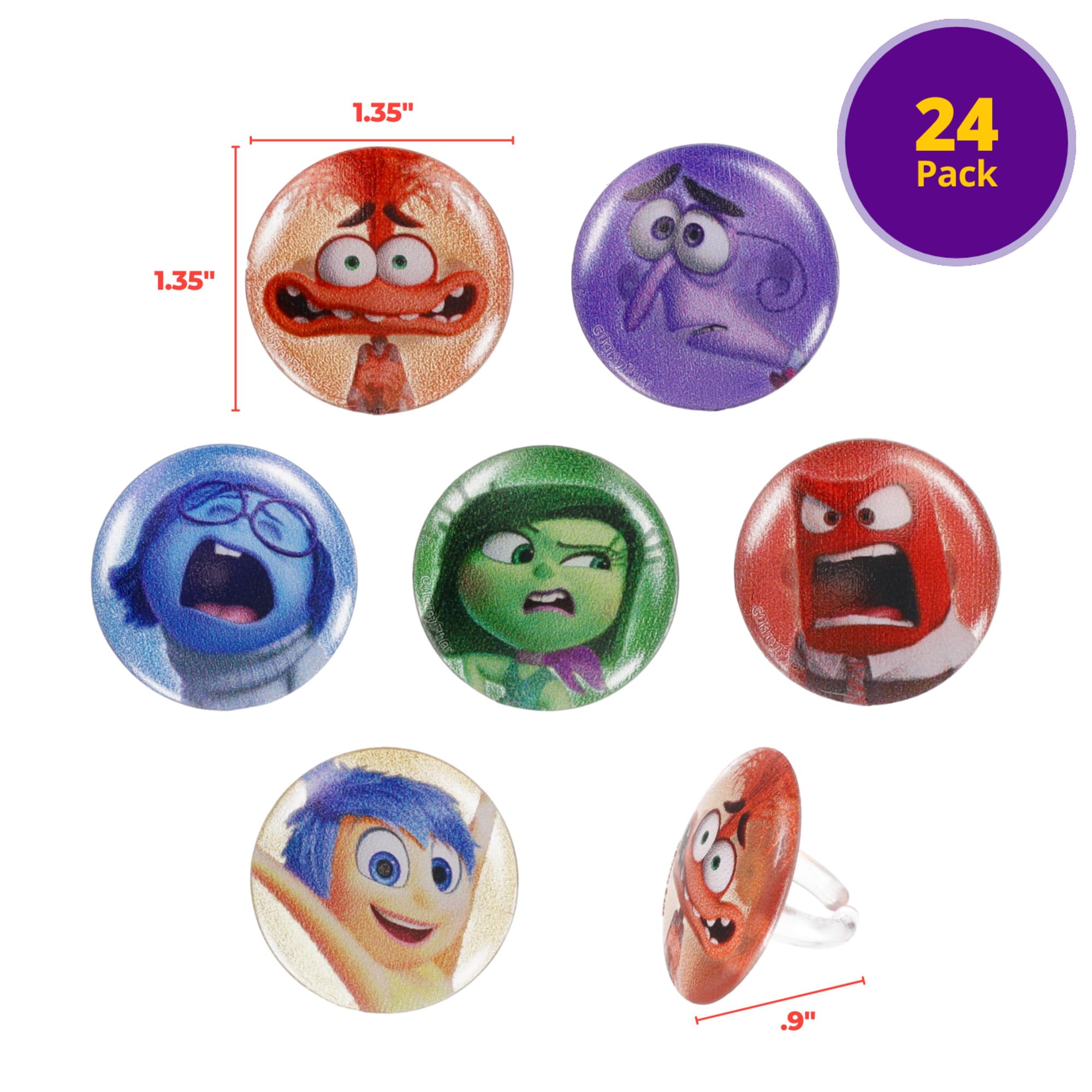 DecoPac Disney & Pixar's Inside Out 2 Bursts of Emotion Rings, Multicolored Cupcake Decorations, Food Safe Cupcake Toppers – 24 Pack