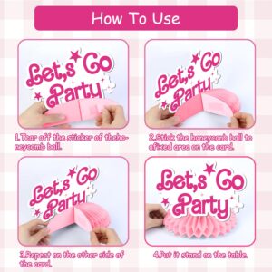 Come on Let's Go Party Honeycomb Centerpieces Hot Pink Princess Doll Honeycomb Cosmetic Lipstick Bow Table Decorations for Girls Doll Theme Bachelorette Party Birthday Bridal Shower Party Supplies