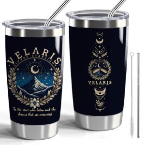 velaris city of starlight 20oz stainless steel tumbler with lid and straw acotar gift (black-velaris city)