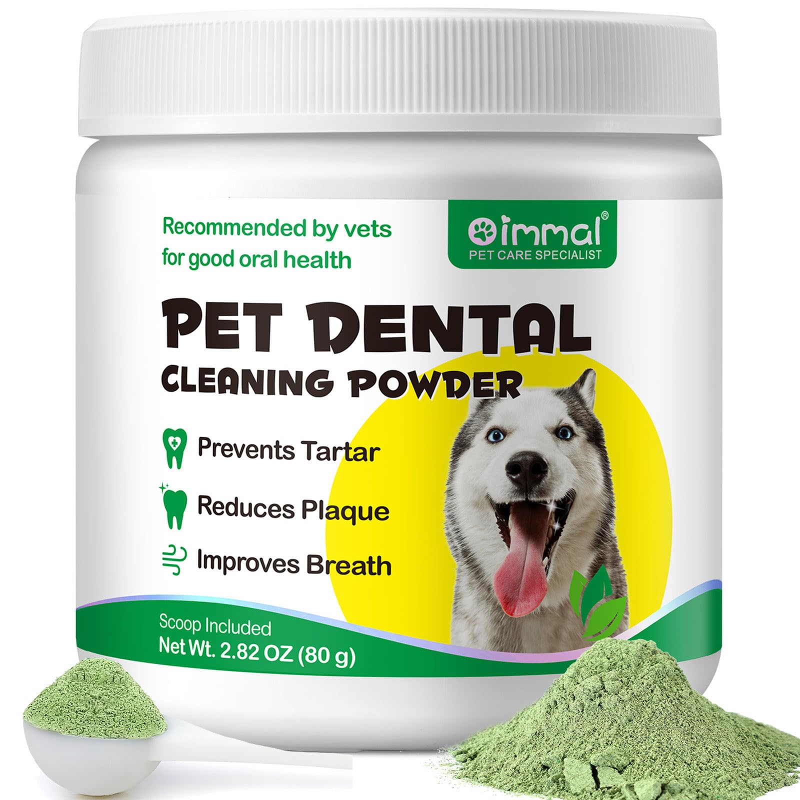 Dog Teeth Powder for Dog Teeth Cleaning, Dog Breath Freshener, Plaque Off Powder for Dogs with Green Tea and Probiotics, Cat & Dog Dental Care Toothpaste Teeth Powder - 80g