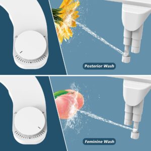 Bidet Attachment for Toilet - Left Hand Bidet Ultra-Slimt Non-Electric,Adjustable Water Pressure,Retractable Dual Nozzles for Frontal & Rear Wash - White Knob