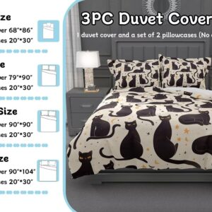 Cat Duvet Cover King Size 3D Printed Black Cat King Duvet Cover Set Cat Lover's Gift Animal Themed Printed Bedding Sets Room Decor 3 Pcs Comforter Cover with 2 Pillowcases