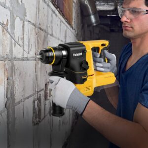 Yutesiri Rotary Hammer Drill for Dewalt 20V MAX Battery, Brushless Cordless with Safety Clutch for Concrete/Masonry,1400 RPM,2 Application Modes with 360°Auxiliary Handle, Including 4 Drill Bits