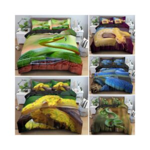 Snake Duvet Cover Animal Snake Quilt Covers Pillowcases Bedding Set King Queen Full Twin Size Bed Sets 2/3pcs Bedclothes with Pillowcase (US Queen,3)