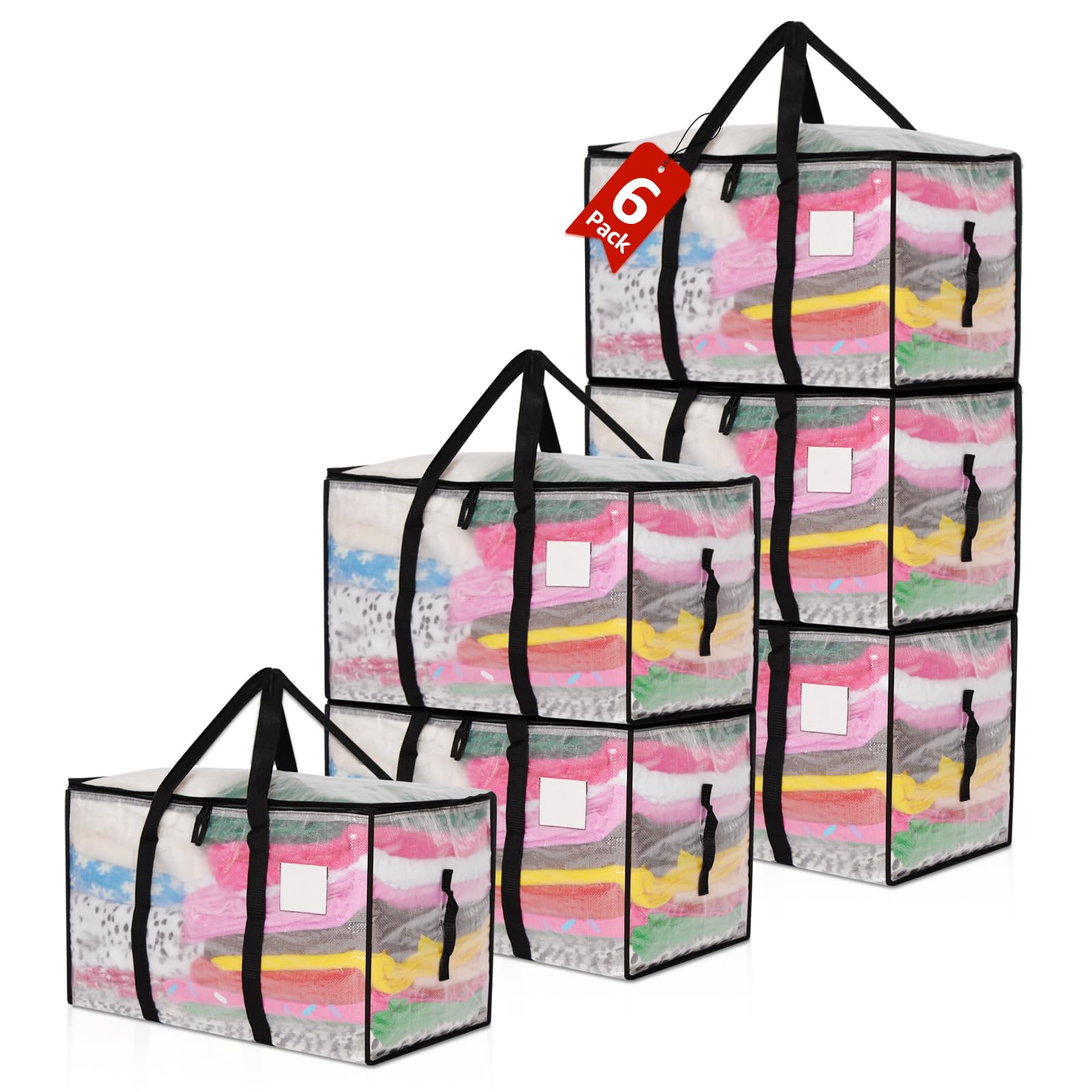 Moving Bags Heavy Duty Extra Large, Alternative for Moving Boxes & Moving Supplies, Packing Bags for College, Storage bags for Clothes with Handles, Lids & Zippers(Clear, 6 Pack)