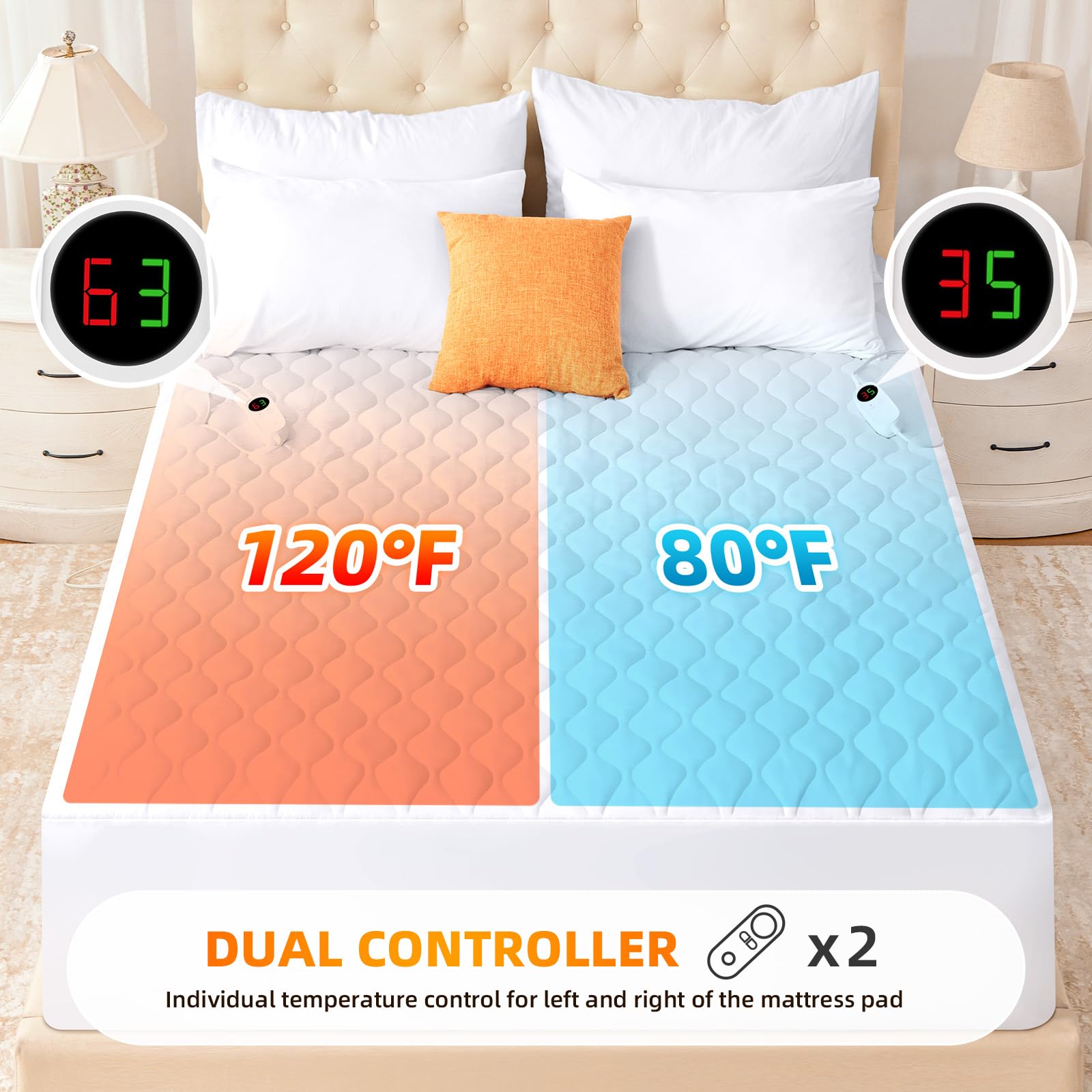 Heated Mattress Pad Queen Size Quilted Electric Mattress Pad with 9 Heat Settings Controller Electric Bed Warmer Fit Up to 21 Inch