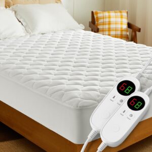 jinjeeo heated mattress pad queen electric mattress pads electric bed warmer fit up to 21" with 11 heat settings dual controller 9 hours auto shut off, white