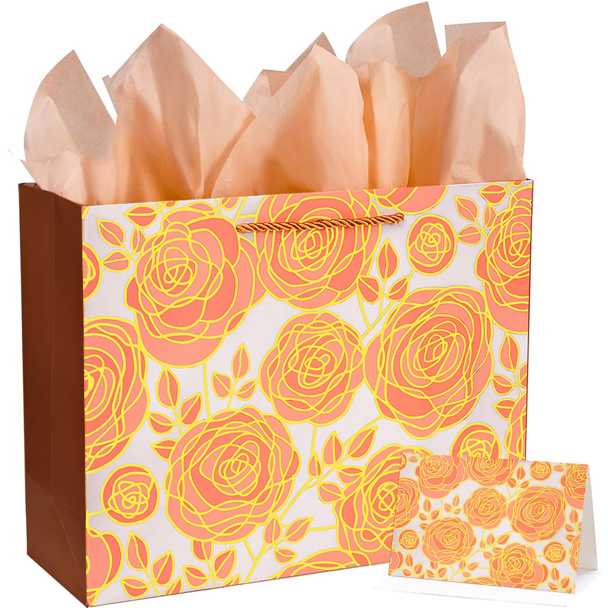 SZSYXSM 13" Rose Gold Large Gift Bag with Card and Tissue Paper