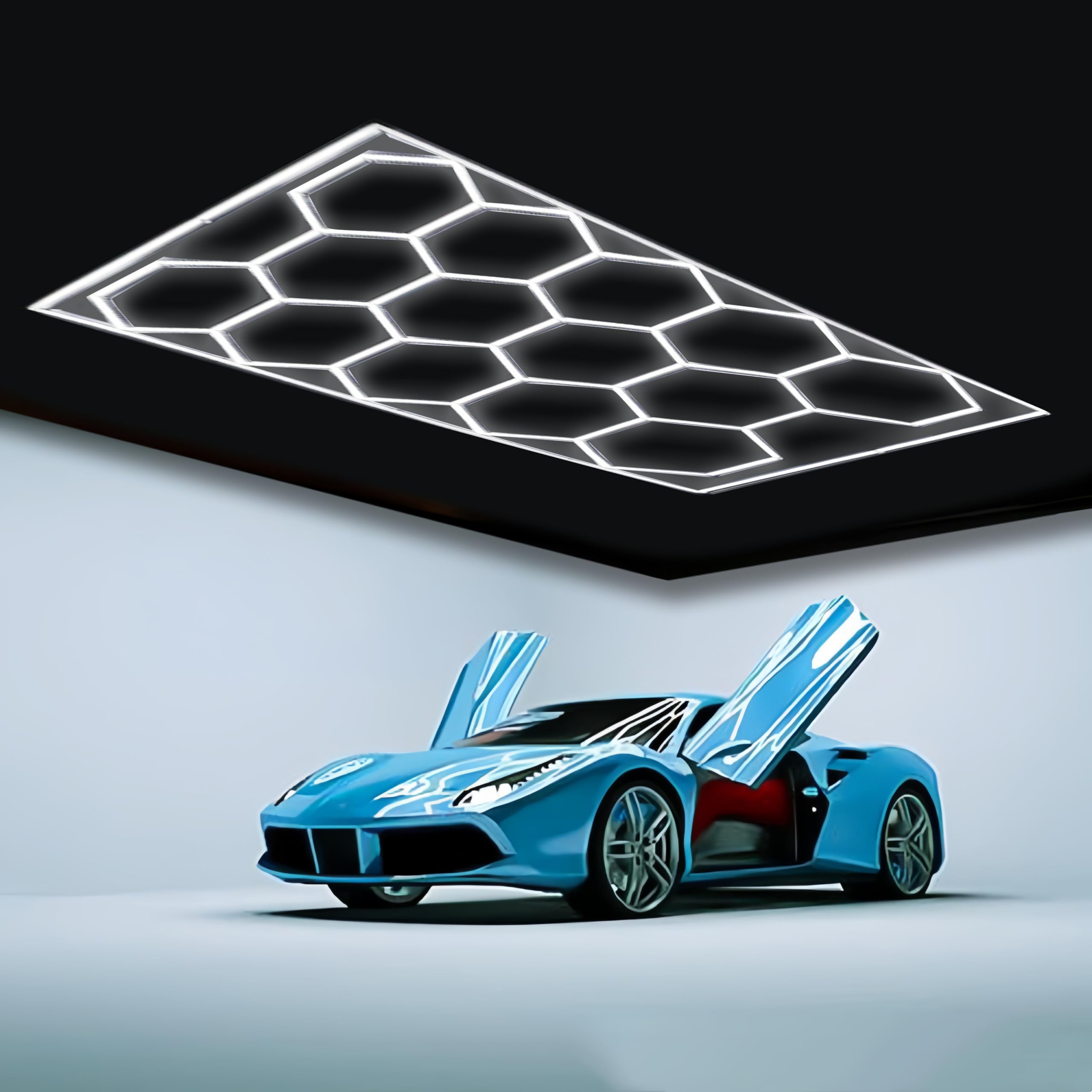 DOSILIO Hexagon Garage Lights, 14 Hex Grid Honeycomb LED Shop Light with Rectangle Frame for Car Detailing Shop Ceiling Mount, Basement, Gym, Warehouse, Bright 6500K, 73920LM, AC85-250V