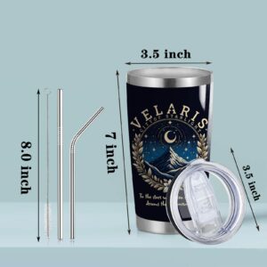 Velaris City of Starlight 20oz Stainless Steel Tumbler with Lid and Straw Acotar Gift (Black-VELARIS City)