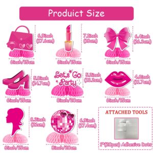 Come on Let's Go Party Honeycomb Centerpieces Hot Pink Princess Doll Honeycomb Cosmetic Lipstick Bow Table Decorations for Girls Doll Theme Bachelorette Party Birthday Bridal Shower Party Supplies