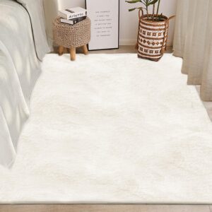 Tejoe Ultra Soft Area Rug 5x7 Feet, Cosy Fuzzy Faux Fur Area Rug,Indoor Modern Plush Washable Shaggy Rugs for Bedroom Living Room Home Decor, Fluffy Carpet for Kids Room,Nursery,Dorm (Beige)