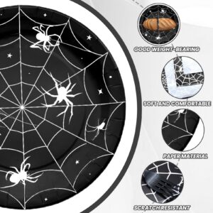 96 Pieces Halloween Spider Web Tableware Party Supplies - Disposable Dinnerware Set with Paper Plates, Napkins, and Forks for Spooky Halloween Party Supplies, Birthday Decorations - Serves 24 (Black)