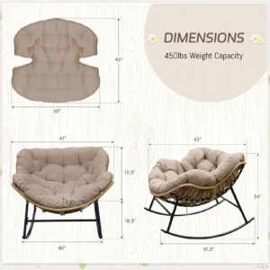 BULEXYARD Outdoor Papasan Rocking Chair with Padded Cushion, Oversized PE Rattan Comfy Royal Rocking Lounge Chair, Modern Comfy Patio Egg Chair Indoor Outdoor (1 pc, Brown)