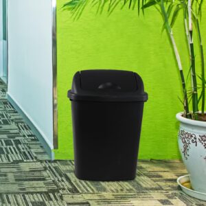 Bringer 6 Gallon Swing Top Trash Can, Plastic Garbage Can with Swing-Lid, Black, 4-Pack