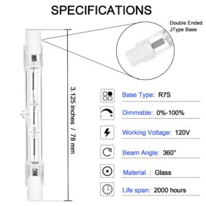 DIQMIAQ R7S Bulbs Halogen Light Bulbs 78mm / 3inch T3 Halogen Light Bulbs 150 Watt R7S Double Ended Filament Flood Lights(150W-6Pack)