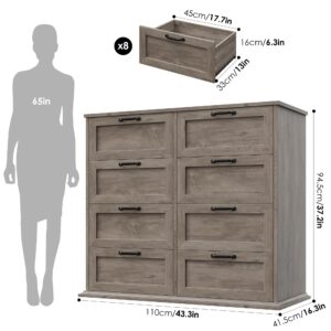 BOTLOG White Dresser for Bedroom, Wood Dresser Chest of Drawers, Large Modern Dresser for Closet 8 Drawer, Wide Storage Cabinet, Bedroom, Entryway, White, Ash Grey