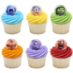 decopac disney & pixar's inside out 2 bursts of emotion rings, multicolored cupcake decorations, food safe cupcake toppers – 24 pack