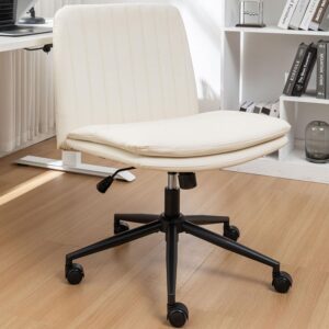 riknuxi criss cross chair with wheels, home office desk chairs with black base, modern vanity chair for home, office, make up (beige)