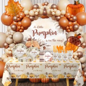 MEHOFOND Fall Boho Little Pumpkin Baby Shower Party Plastic Tablecloth Autumn Disposable Party Tablecloths A Little Pumpkin is on The Way Pumpkin Thanksgiving Party Decorations Tablecloth 3 PCS