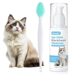 𝐎𝐢𝐯𝐨𝐥𝐢𝐢 kitten & cat acne chin treatment, (4 fl. oz) blackhead cleanse lotion & cleansing brush,soothes chin acne, oil control, tightens pores, relieves sensitivity.