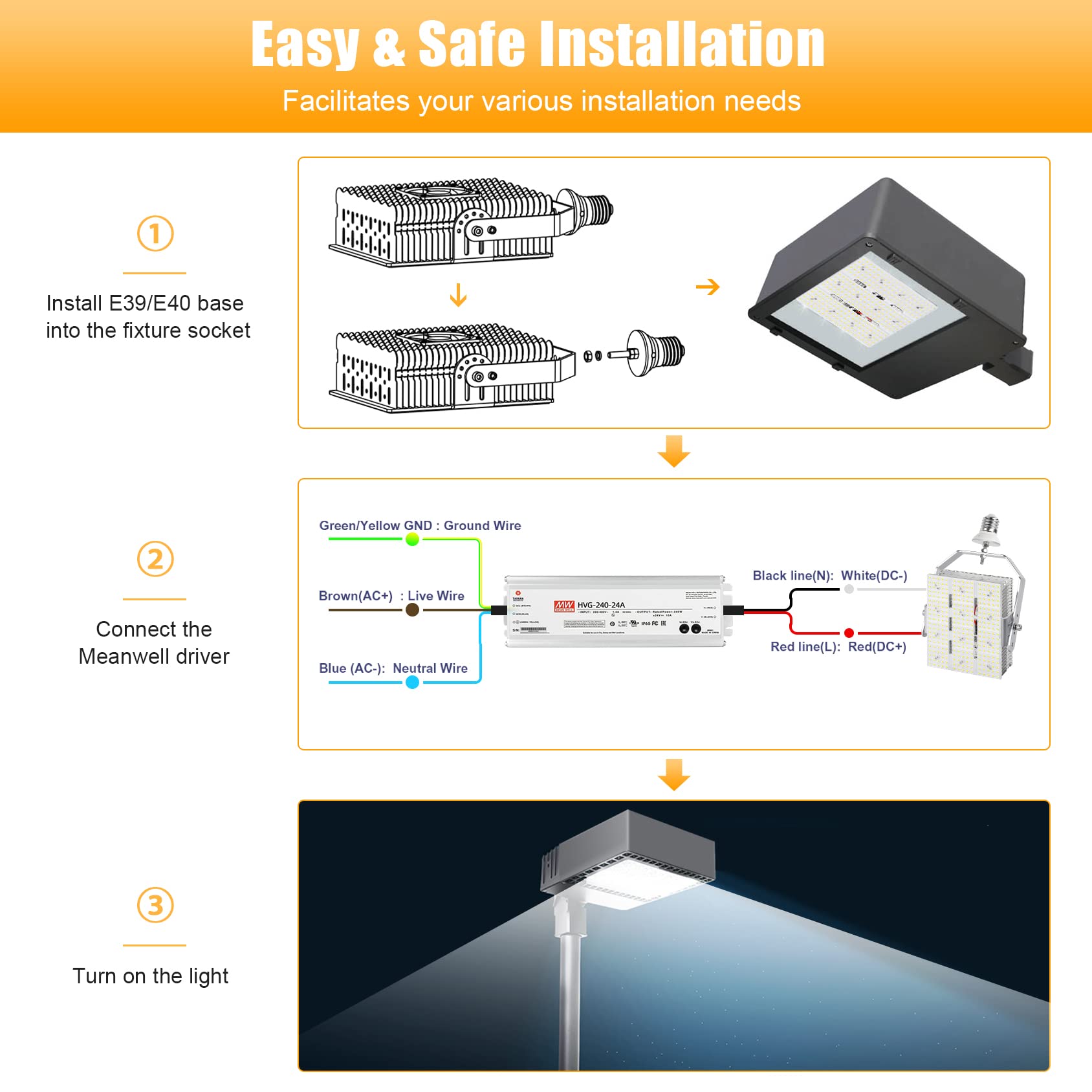 YELLORE 8 Pack 240W Shoebox LED Retrofit Kits 34800LM AC277-480V 5000K E39 Mogul Base LED Street Light Outdoor Commercial LED Pole Parking Lights DLC ETL Listed