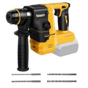 yutesiri rotary hammer drill for dewalt 20v max battery, brushless cordless with safety clutch for concrete/masonry,1400 rpm,2 application modes with 360°auxiliary handle, including 4 drill bits