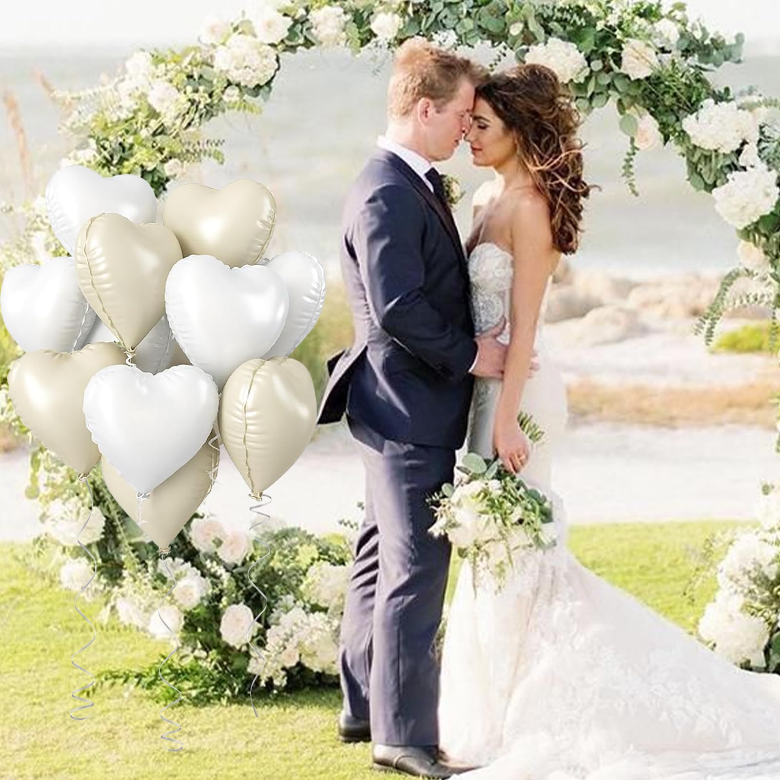 Totelux White Heart Balloons Wedding Decorations Love Foil Balloons Cream White Heart Aluminum Balloons Set for Birthday Engagement Bridal Shower Anniversary Celebration Party Decor Supplies (10Pcs)