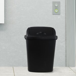 Bringer 6 Gallon Swing Top Trash Can, Plastic Garbage Can with Swing-Lid, Black, 4-Pack