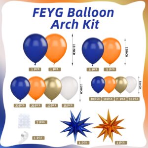 Orange and Blue Balloon Arch Kit, 120 Pcs Navy Royal Dark Blue Gold Orange Balloons Garland Kit with 4D Star Chrome Latex Balloons for Graduation Class of 2024 Thanksgiving Party Decorations