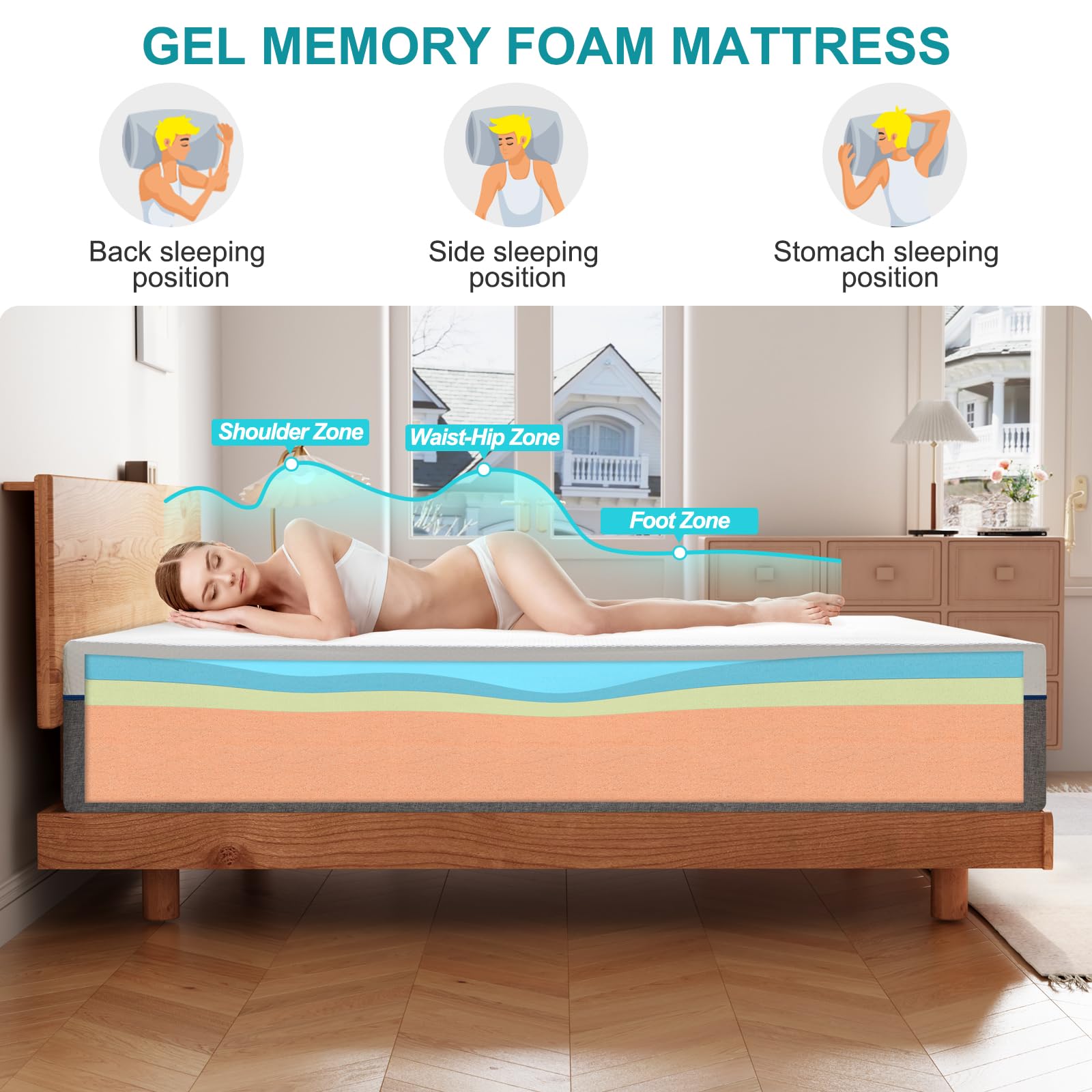 Twolike King Mattress 14 Inch King Gel Memory Foam Mattress,California King Size Mattress in a Box, Medium Firm,Mattresses King Size 80"*76"*14"