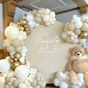 Urwonderbox We Can Bearly Wait Party Sign Wooden Banner for Brown Bear themed Baby Shower Boy Girl Baby Gender Reveal Party Backdrop Decorations (White)