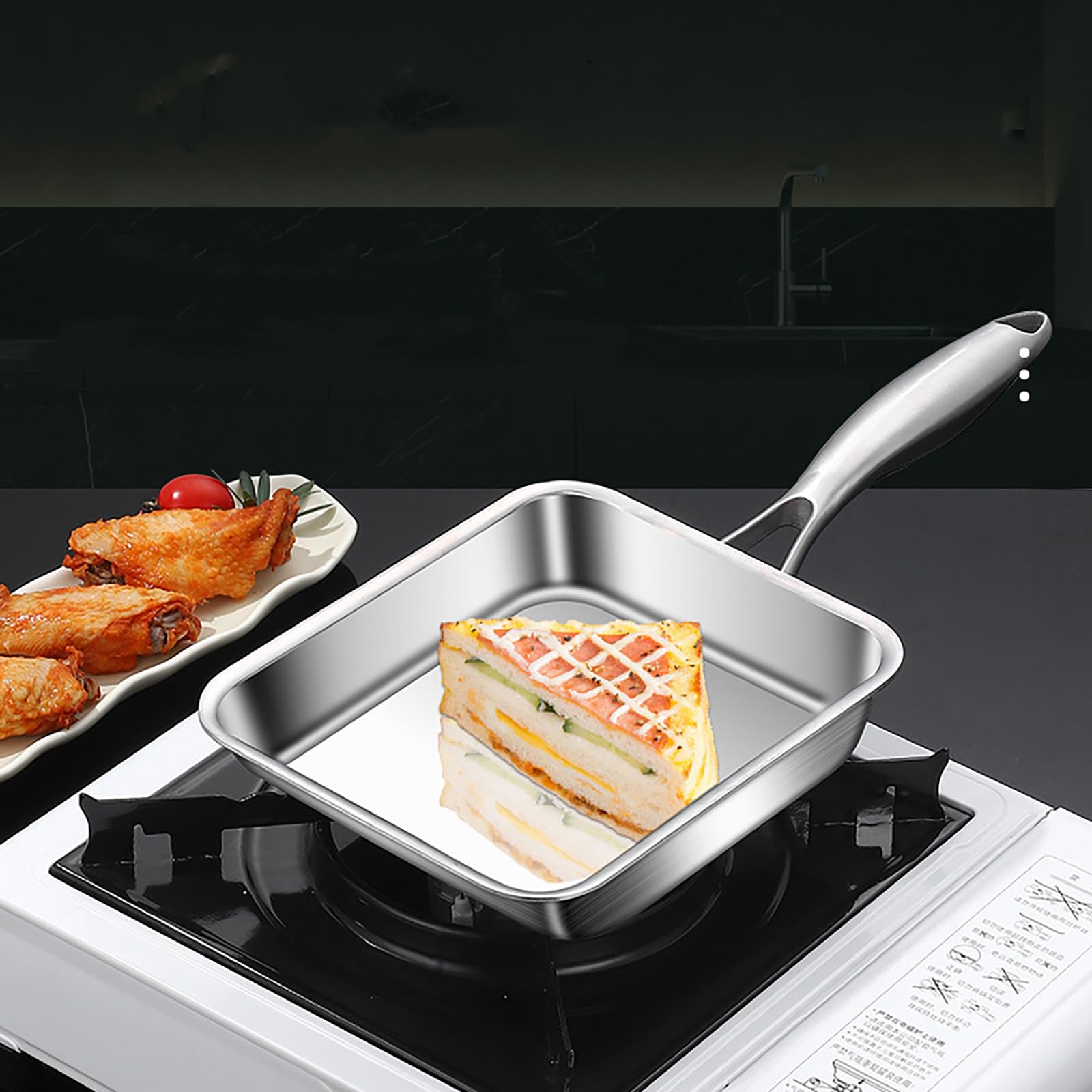 Toutrop 7.5" Japanese Omelette Egg Pan, 316 Stainless Steel Egg Pan, Square Frying Pans for Making Omelets and Bacon, Easy to Clean,Silver