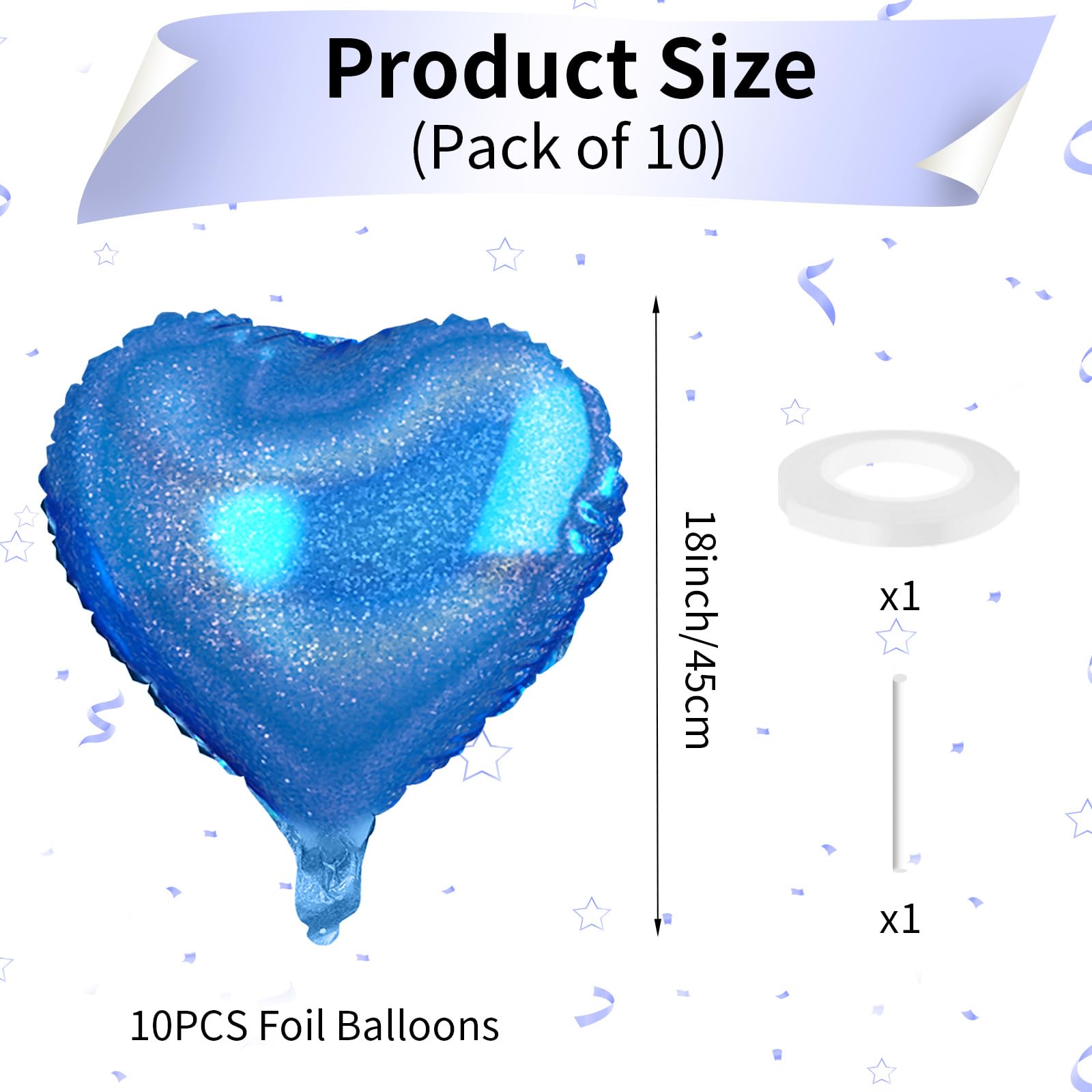 Biapian Dark Blue Heart Balloons, 10PCS Glitter Blue Heart Shape Balloons, 18inch Love Foil Balloons Helium for Boys Men Valentines Day, Graduation, Wedding, Brithday, Baby Shower Party Decorations