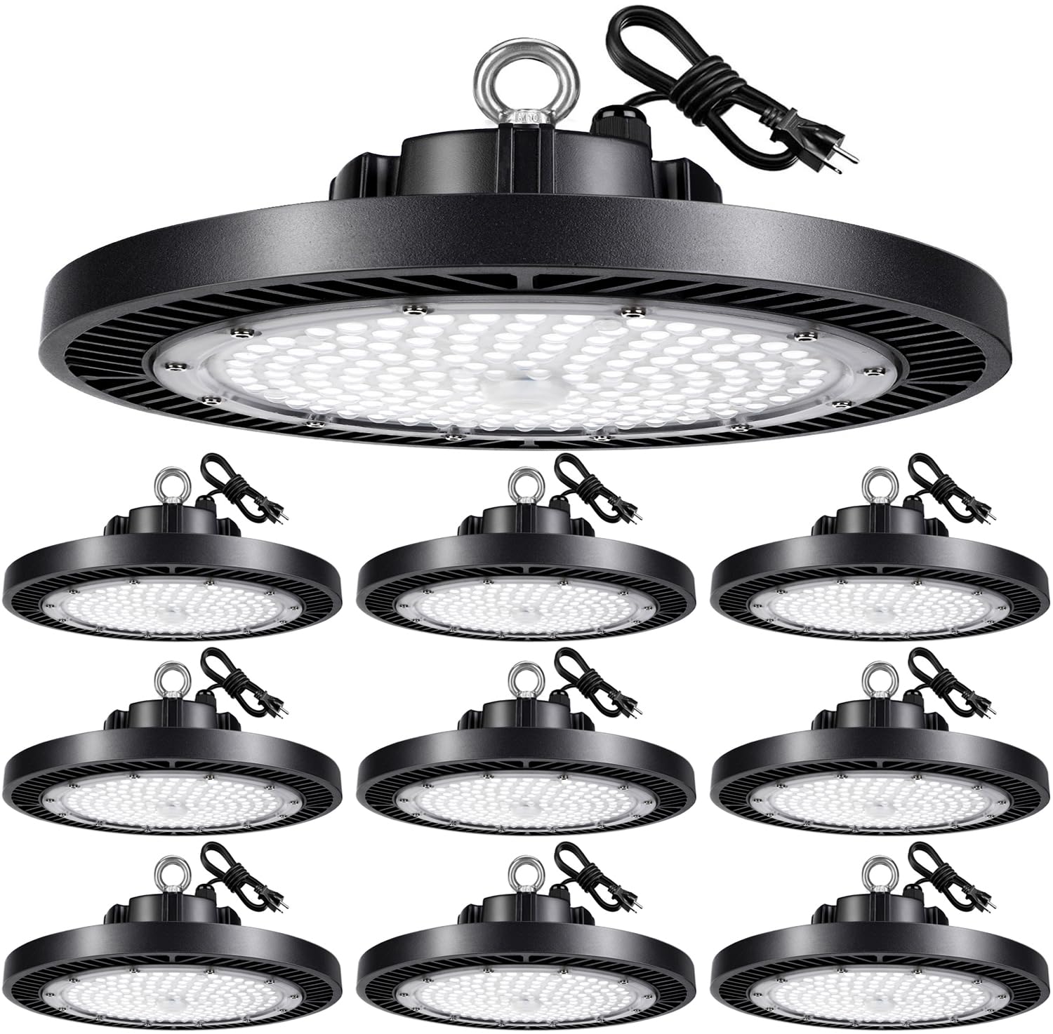 THELUX UFO Led High Bay Light 150W 21000Lm 5000K,100V-277V, Daylight with Plug, High Bay Led Lights for Warehouse Workshop Factory Barn Logistics Center with FCC certificated 10 Pack