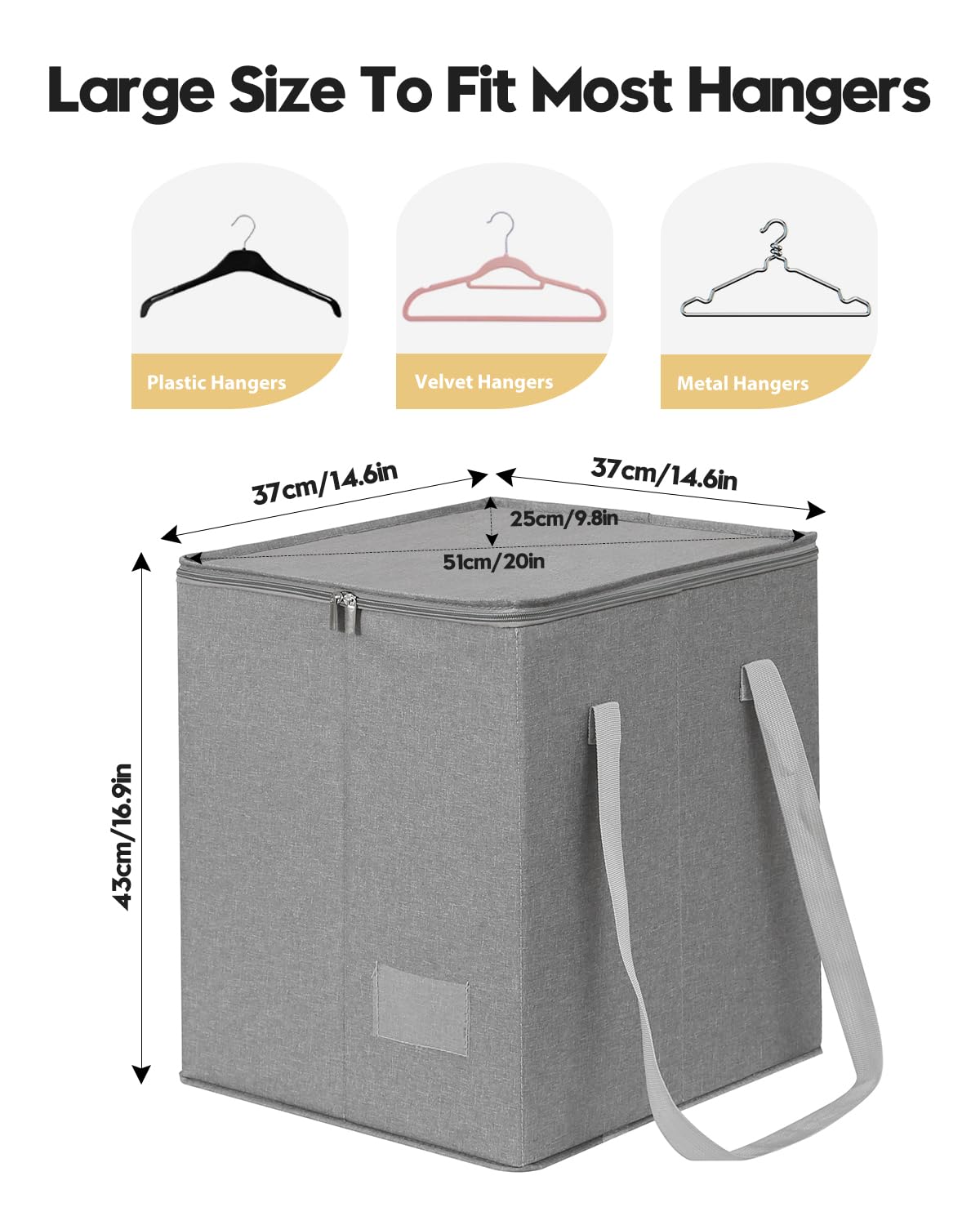 Qozary Clothes Hanger Organizer Bag-Rigid Hanger Storage Containers with Lid for Dustproof, Large Hanger Holder, Sturdy Hanger Caddy Organizer Box with Handle-Keep Hangers Separate