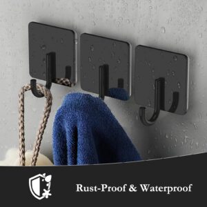 Docrok 6 Pack Stainless Steel Heavy Duty Adhesive Towel Hooks for Bathrooms, Kitchen Towel Hooks, Waterproof Bathroom Hooks for Towels, Wall Hooks for Hanging, Adhesive Shower Coat Hook, Black